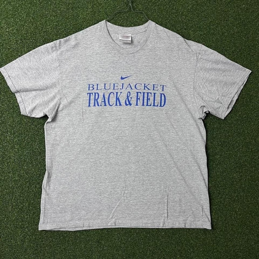 Vintage Nike Bluejackets Track and Field Center Swoosh‎ Grey Tee Shirt